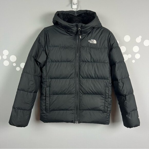 The North Face Youth 550 Down Hooded Puffer Jacket Black Size 14/16 - Picture 1 of 11